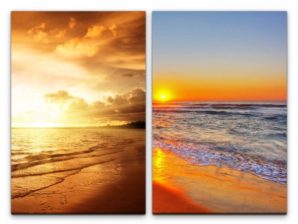 2 Bilder je 60x90cm Traumstrand Süden Meer Ozean Wellen Horizont Sonnenuntergang
