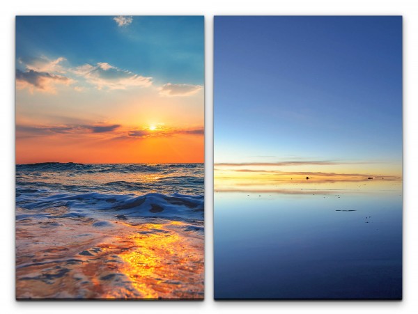 2 Bilder je 60x90cm Meer Wellen Horizont Sonnenuntergang Abendröte Freiheit Stille