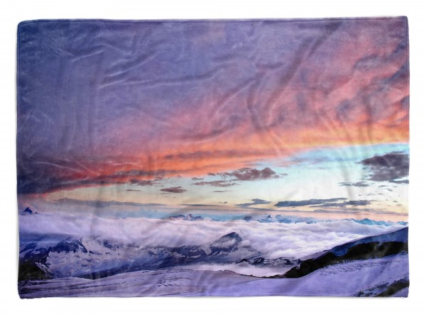 Handtuch Strandhandtuch Saunatuch Kuscheldecke mit Fotomotiv Berge Abendröte Wolken