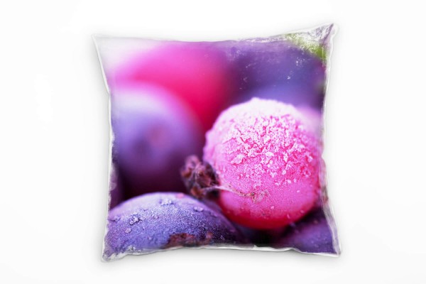 Macro, Natur, pink, lila, gefrorene Beeren Deko Kissen 40x40cm für Couch Sofa Lounge Zierkissen