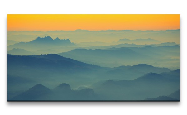Leinwandbild 120x60cm Berge Bergkette Nebel Harmonie Friedlich Stille Himmel