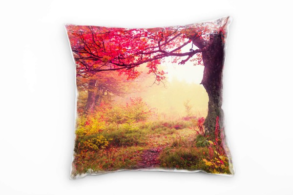 Herbst, Wald, Dunst, lichtdurchflutet, rot, grün Deko Kissen 40x40cm für Couch Sofa Lounge Zierkisse