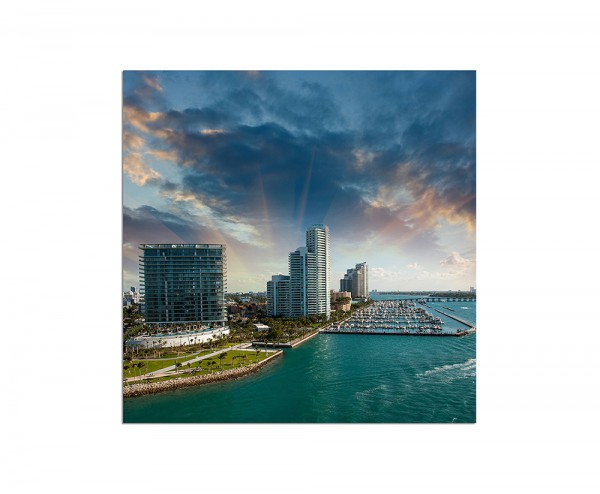 80x80cm Miami Gebäude Meer Boote Wolkenhimmel