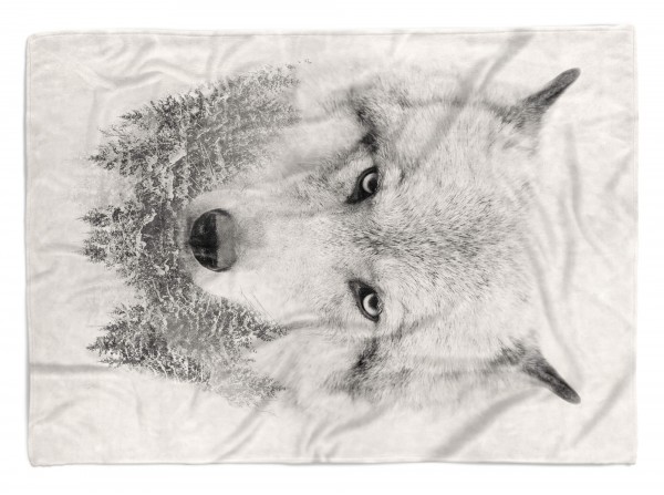 Handtuch Strandhandtuch Saunatuch Kuscheldecke mit Tiermotiv weißer Wolf