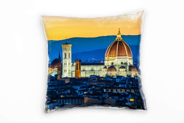 City, orange, blau, Florenz, Italien, Nacht Deko Kissen 40x40cm für Couch Sofa Lounge Zierkissen