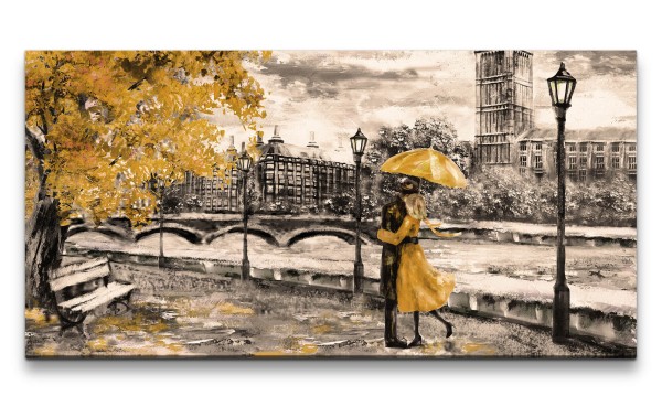 Leinwandbild 120x60cm London Liebespärchen Romantisch Malerisch Kunstvoll
