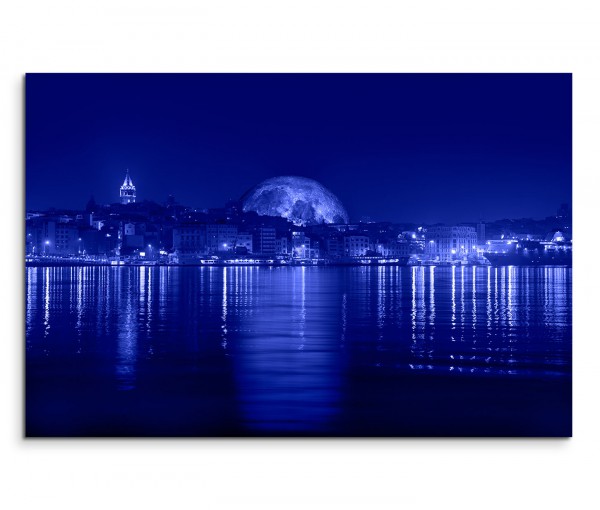 120x80cm Wandbild Istanbul Galataturm und -brücke Bosporus Nacht