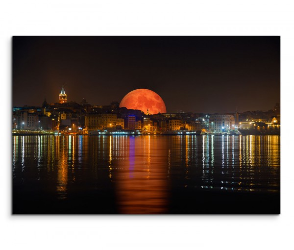 120x80cm Wandbild Istanbul Bosporus Nacht Lichter Mont Spiegelung