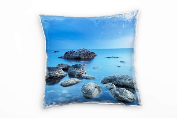 Meer, blau, grau, Felsen im Meer Deko Kissen 40x40cm für Couch Sofa Lounge Zierkissen