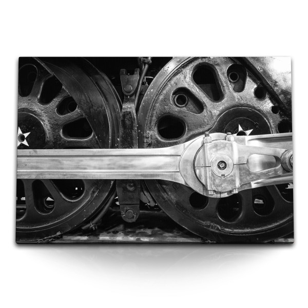 120x80cm Wandbild auf Leinwand Alte Eisenbahn Metall Schwarz Weiß Fotografie