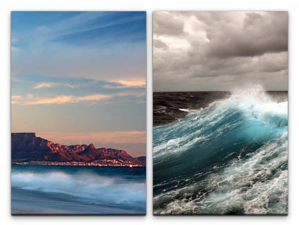 2 Bilder je 60x90cm Wellen Naturgewalt Stürmisch Ozean Berge Küste Kraftvoll
