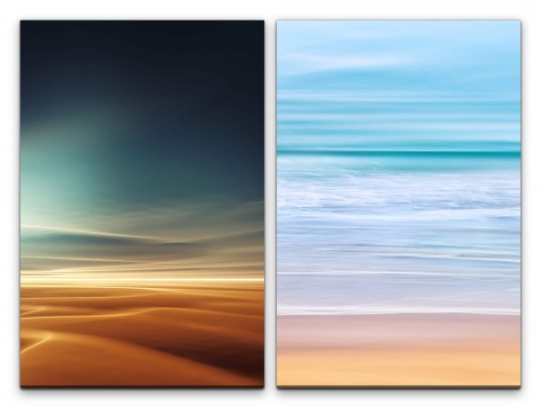 2 Bilder je 60x90cm Wüste Sahara Meer Blau Gold Horizont Wellen