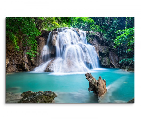 120x80cm Wandbild Thailand Wald Wasserfall Lagune Natur