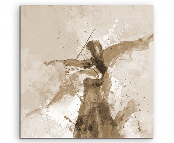 Violine Player I 60x60cm Aquarell Art Leinwandbild Sepia