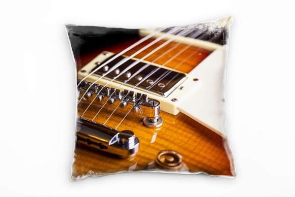 Macro, Gitarre, Musik, braun, weiß, silber Deko Kissen 40x40cm für Couch Sofa Lounge Zierkissen
