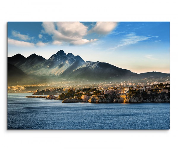 120x80cm Wandbild Sizilien Meer Küste Berge