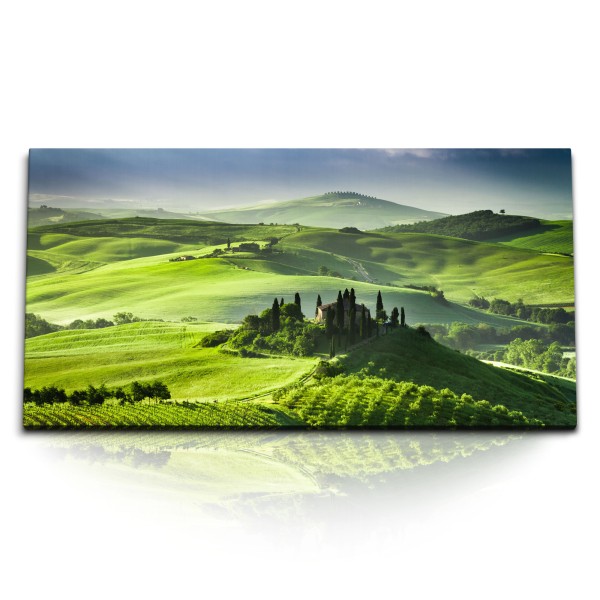 Kunstdruck Bilder 120x60cm Sonnenuntergang Toskana Landschaft Italien Landhaus