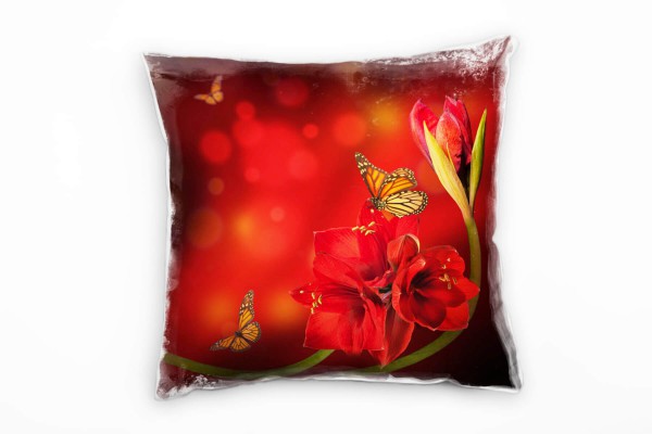 Blumen, Tiere, rot, grün, Schmetterling auf Blumen Deko Kissen 40x40cm für Couch Sofa Lounge Zierkis