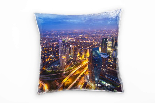 City, blau, orange, Istanbul, Nacht, Hochhäuser Deko Kissen 40x40cm für Couch Sofa Lounge Zierkissen