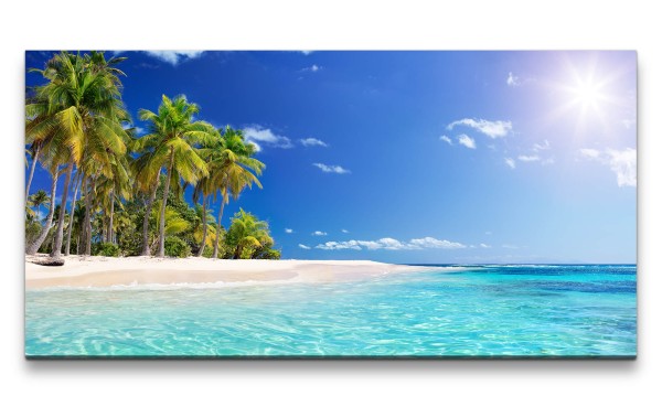 Leinwandbild 120x60cm Südsee Paradies Meer Sommer Palmen Traumstrand
