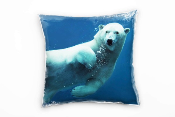Tiere, blau, türkis, Eisbär, Nah; Unterwasser Deko Kissen 40x40cm für Couch Sofa Lounge Zierkissen