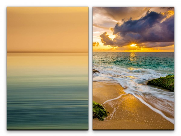 2 Bilder je 60x90cm Horizont Minimal Meer Sonnenuntergang Strand Wolken Beruhigend