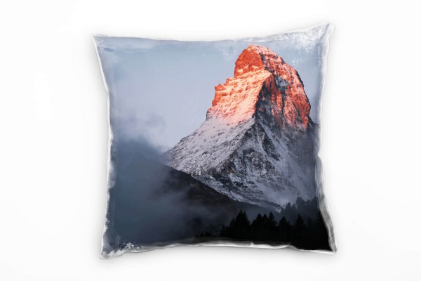 Landschaft, grau, orange, schneebedeckter Berg Deko Kissen 40x40cm für Couch Sofa Lounge Zierkissen