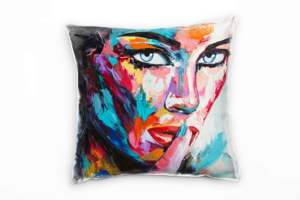 Abstrakt, Frauengesicht, gemalt, bunt Deko Kissen 40x40cm für Couch Sofa Lounge Zierkissen