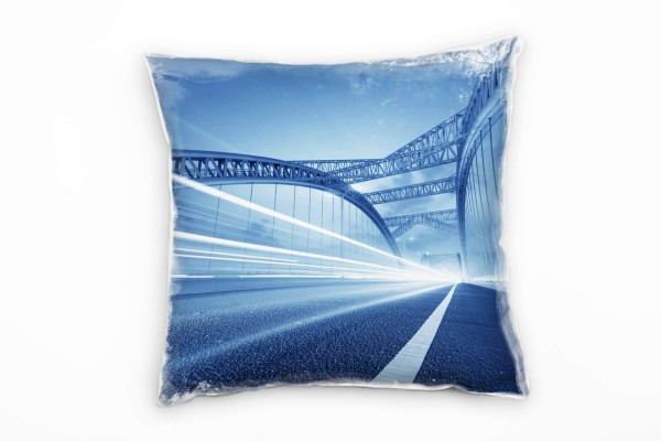 Urban, Brücke, Lichtlinien, grau, blau Deko Kissen 40x40cm für Couch Sofa Lounge Zierkissen