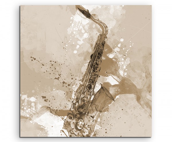 Saxophon 60x60cm Aquarell Art Leinwandbild Sepia