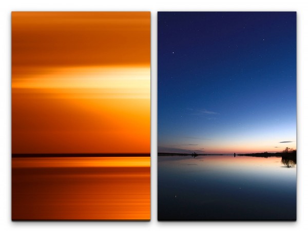 2 Bilder je 60x90cm Meer See Abenddämmerung Sonnenuntergang Rot Abendröte Nachthimmel