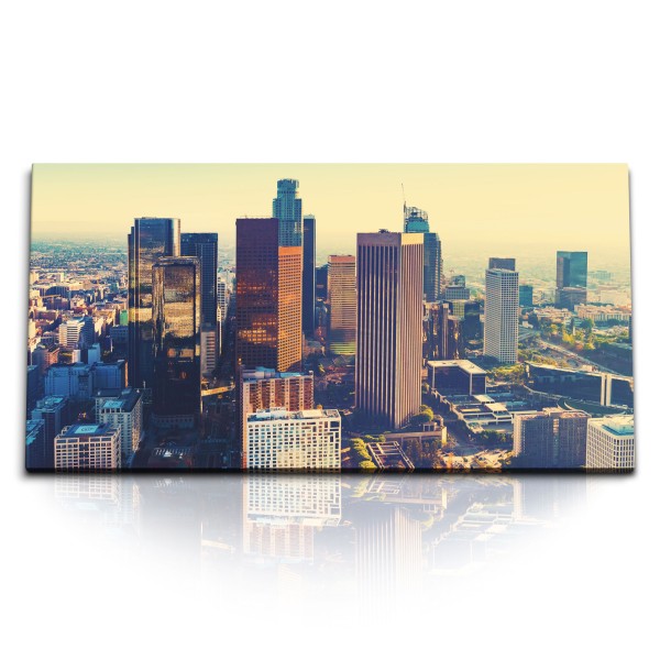 Kunstdruck Bilder 120x60cm LA Los Angeles Skyline Wolkenkratzer Hochhäuser Urban
