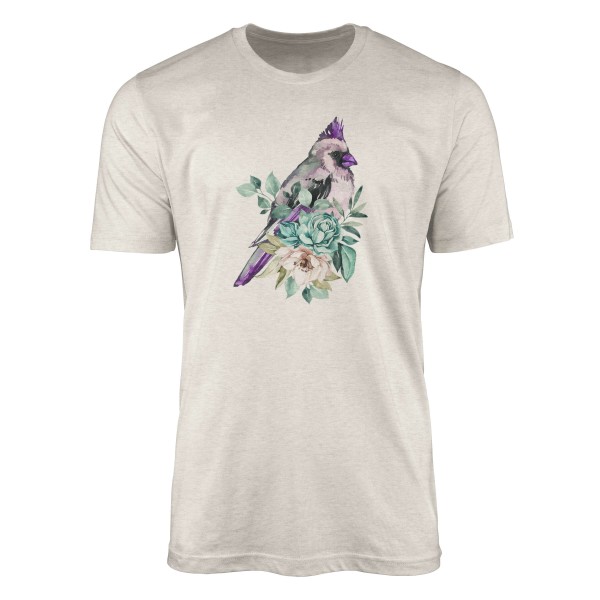 Herren Shirt Organic T-Shirt Aquarell Motiv Vogel Blumen Bio-Baumwolle Ökomode Nachhaltig Farbe