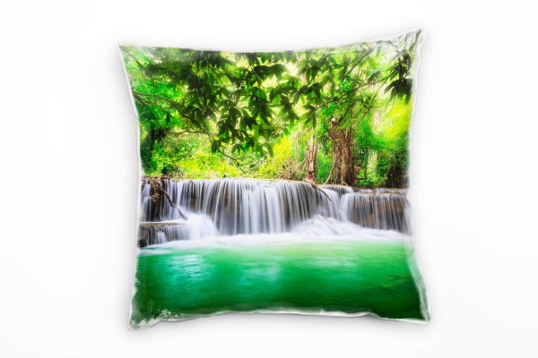 Seen, Wasserfall, grün, Thailand, Huay Mae Kamin Deko Kissen 40x40cm für Couch Sofa Lounge Zierkisse