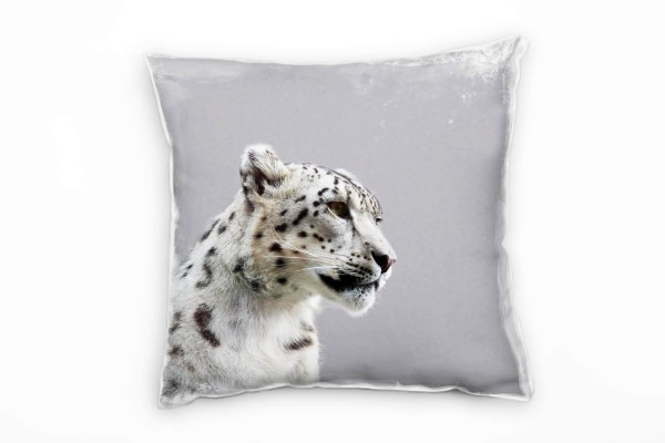Tiere, schwarz, weiß, junger Schneeleopard Deko Kissen 40x40cm für Couch Sofa Lounge Zierkissen