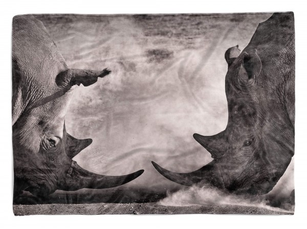Handtuch Strandhandtuch Saunatuch Kuscheldecke mit Tiermotiv Nashörner kämpfen