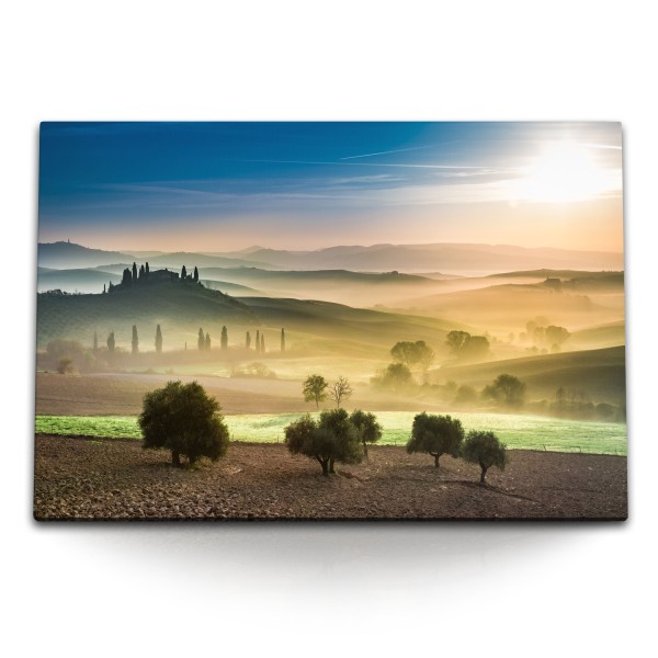 120x80cm Wandbild auf Leinwand Toskana Landschaft Sonnenuntergang Natur Italien
