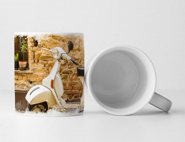 Tasse Geschenk Künstlerische Fotografie – Vespa vor Ziegelmauer