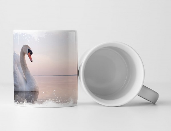 Tasse Geschenk Tierfotografie – Schwan auf sonnigem See