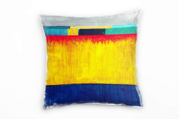 Abstrakt, gelb, blau, grau, türkis, Streife Deko Kissen 40x40cm für Couch Sofa Lounge Zierkissen