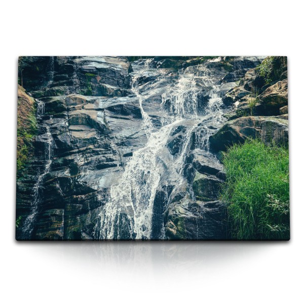 120x80cm Wandbild auf Leinwand Wasserfall Felsen Berg Natur Bach Quellwasser