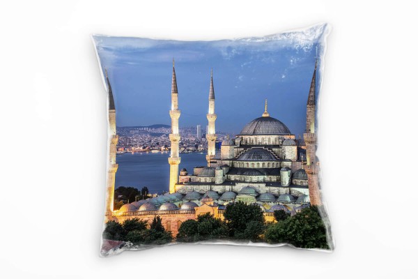 City, Istanbul, blaue Moschee, Nacht, grau, gelb Deko Kissen 40x40cm für Couch Sofa Lounge Zierkisse