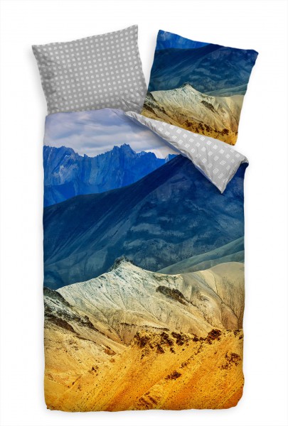 Felsen Himalaja Landschaft Gelb Blau Bettwäsche Set 135x200 cm + 80x80cm Atmungsaktiv