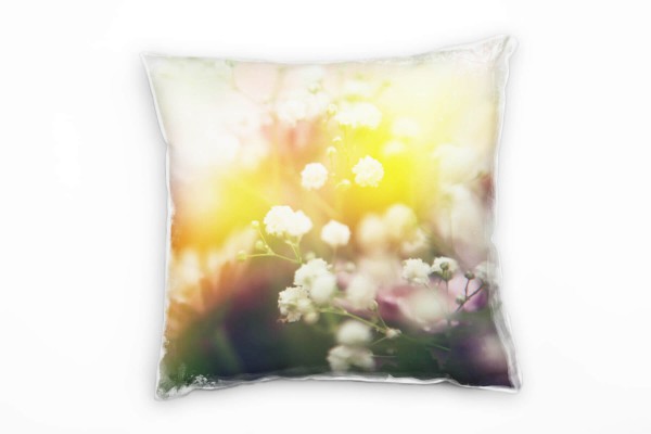 Blumen, grün, gelb, weiß, Pastellfarben, Sommer Deko Kissen 40x40cm für Couch Sofa Lounge Zierkissen