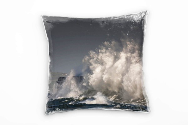 Meer, weiß, grau, große Welle, Brandung Deko Kissen 40x40cm für Couch Sofa Lounge Zierkissen