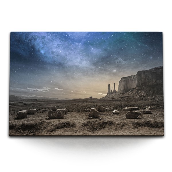 120x80cm Wandbild auf Leinwand Monument Valley Berge Astrofotografie Sterne Sternenhimmel
