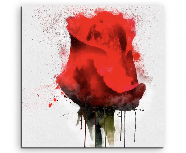 Illustration - Knallrote Rose im Splash Art Stil auf Leinwand