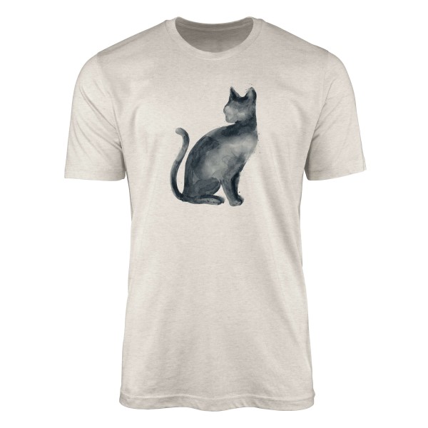 Herren Shirt 100% gekämmte Bio-Baumwolle T-Shirt Aquarell Katze Motiv Nachhaltig Ökomode aus erneue