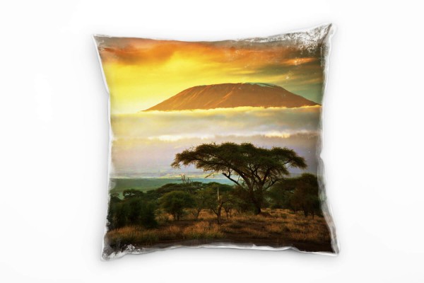 Landschaft, braun, gelb, Sonnenuntergang, Afrika Deko Kissen 40x40cm für Couch Sofa Lounge Zierkisse