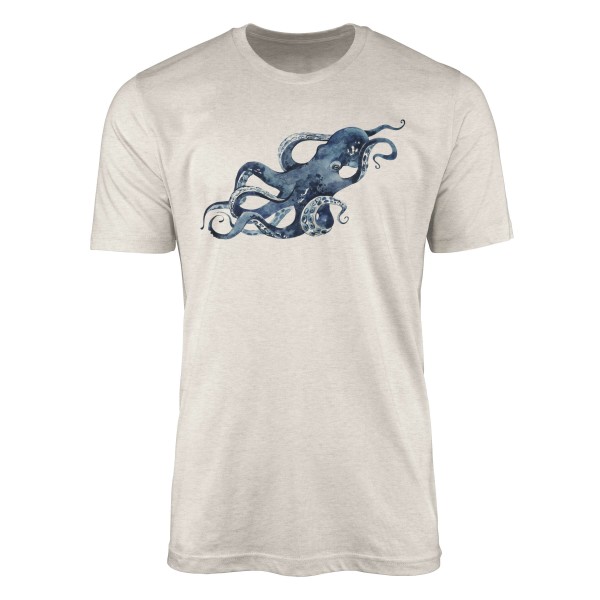 Herren Shirt 100% gekämmte Bio-Baumwolle T-Shirt Oktopus Wasserfarben Motiv Nachhaltig Ökomode aus